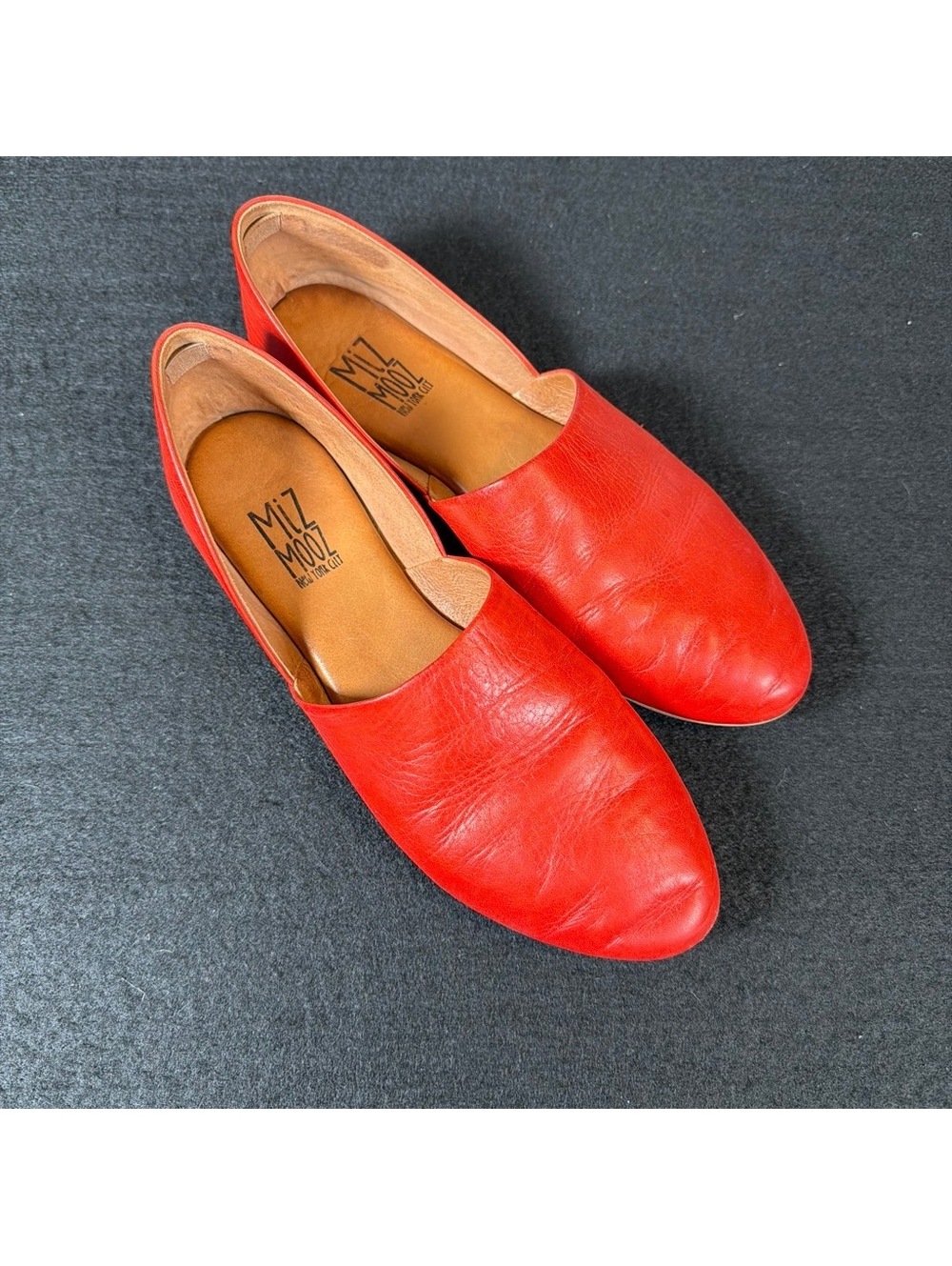 Miz Mooz Women’s EU 38 Red Leather Flats Loafers Slip On Shoes Mi.iM NYC